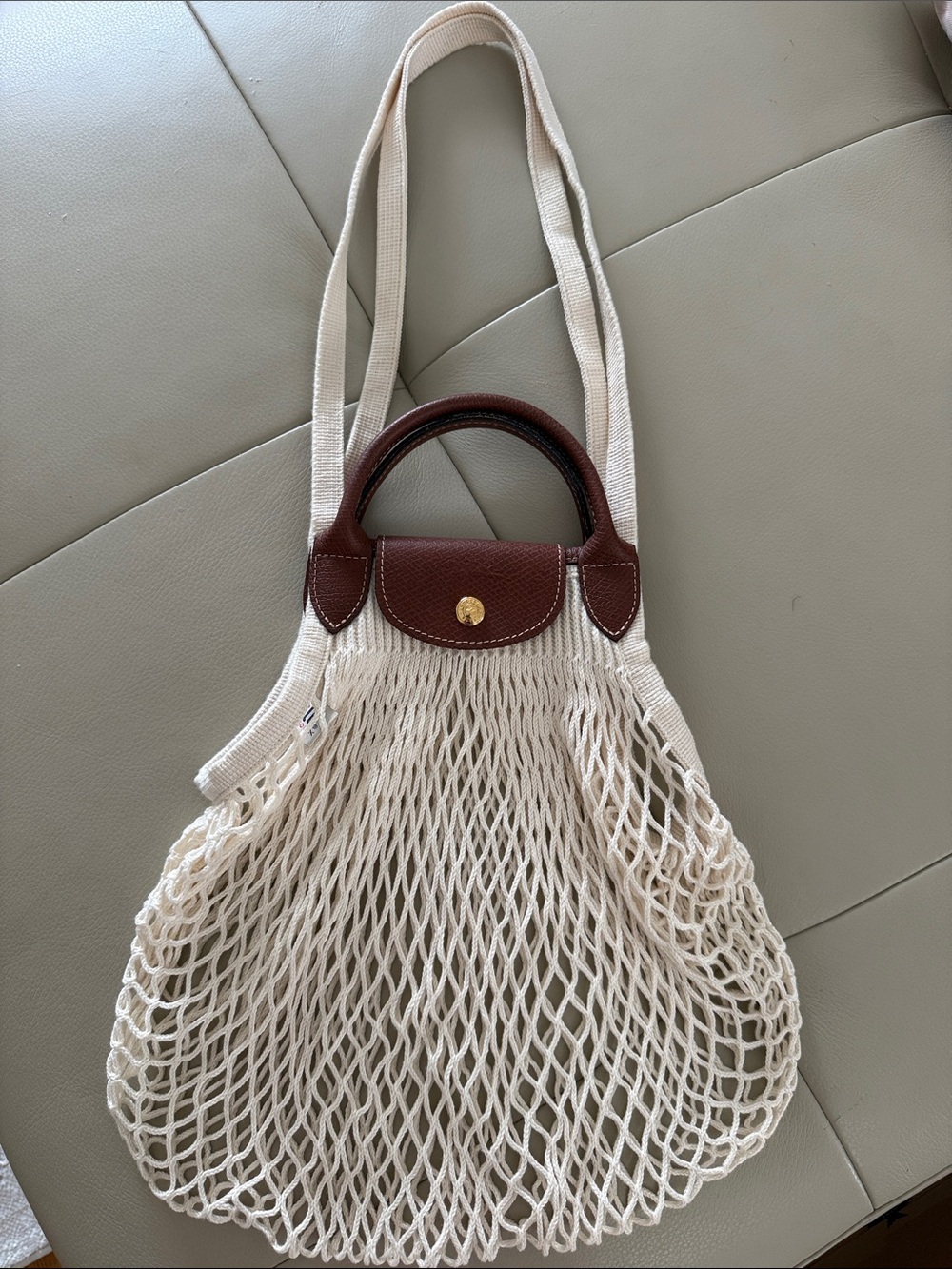 NWOT Longchamp Le Pliage Filet L Mesh Bag in Ecru - Canvas